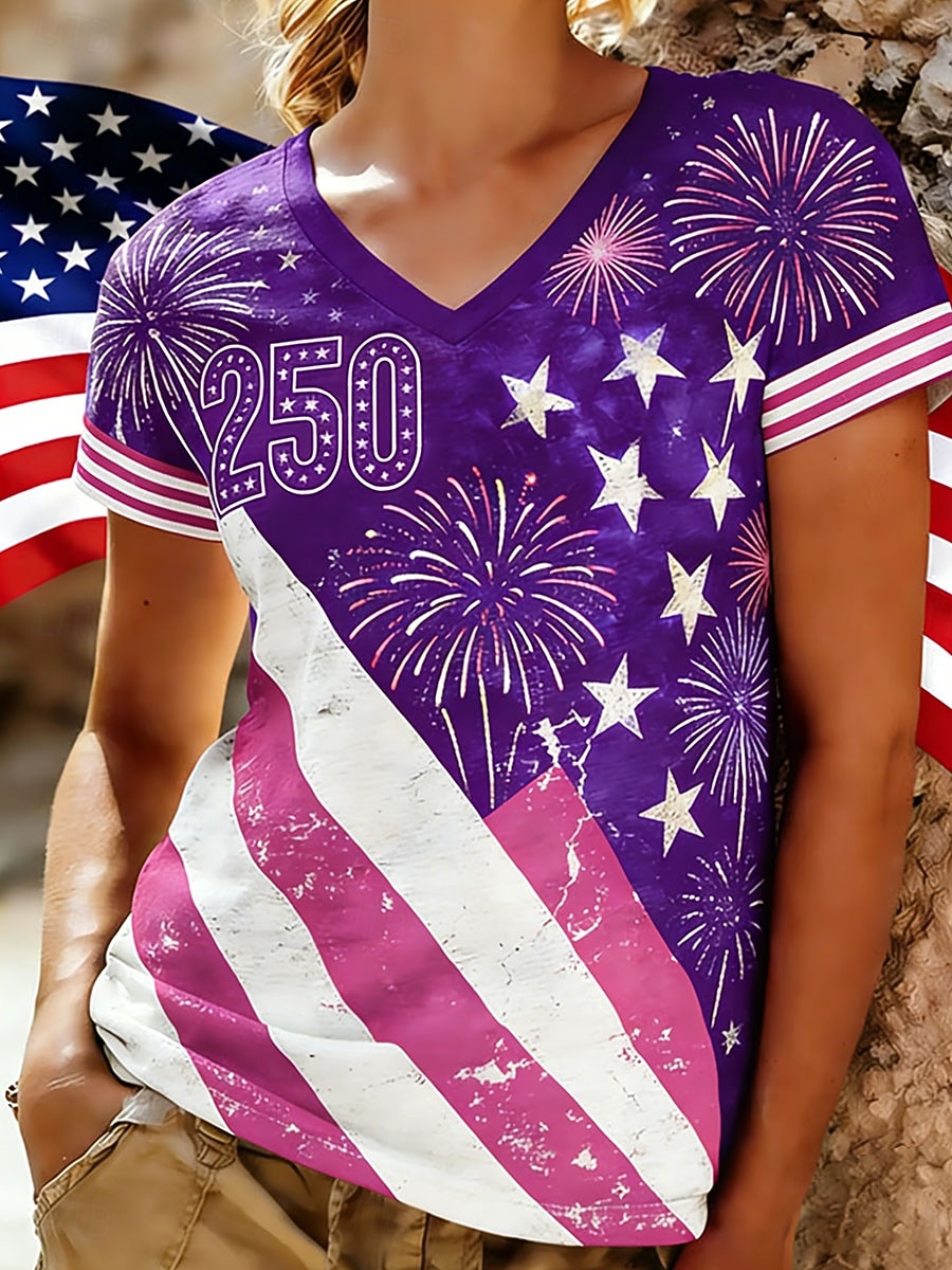 Ημέρα Ανεξαρτησίας Αμερικανική Επέτειος Πατριωτική Γυναικεία Τ-Shirt Γραφικά Σημαία Vintage Στυλάτη Κλασική Κοντό Μανίκι V Λαιμό Καθημερινός Εκτύπωση Μπλε Μαύρο Ναυτικό Μπλε Μωβ Καλοκαίρι Άνοιξη 2026 - $21.99 –P2