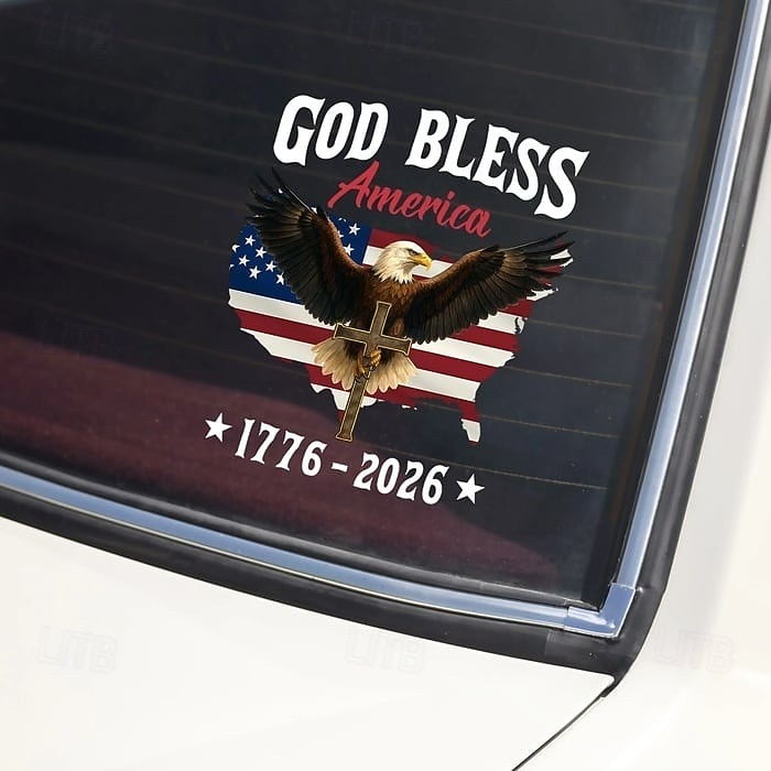Patriottische autoraamsticker ter ere van het 250-jarig jubileum van de VS: God zegene Amerika, adelaar 1776-2026, jubileumstickers met adelaar, stickers met de Amerikaanse onafhankelijkheidsvlag, duurzame vinylstickers voor autoruiten 2026 - $9.99 –P3