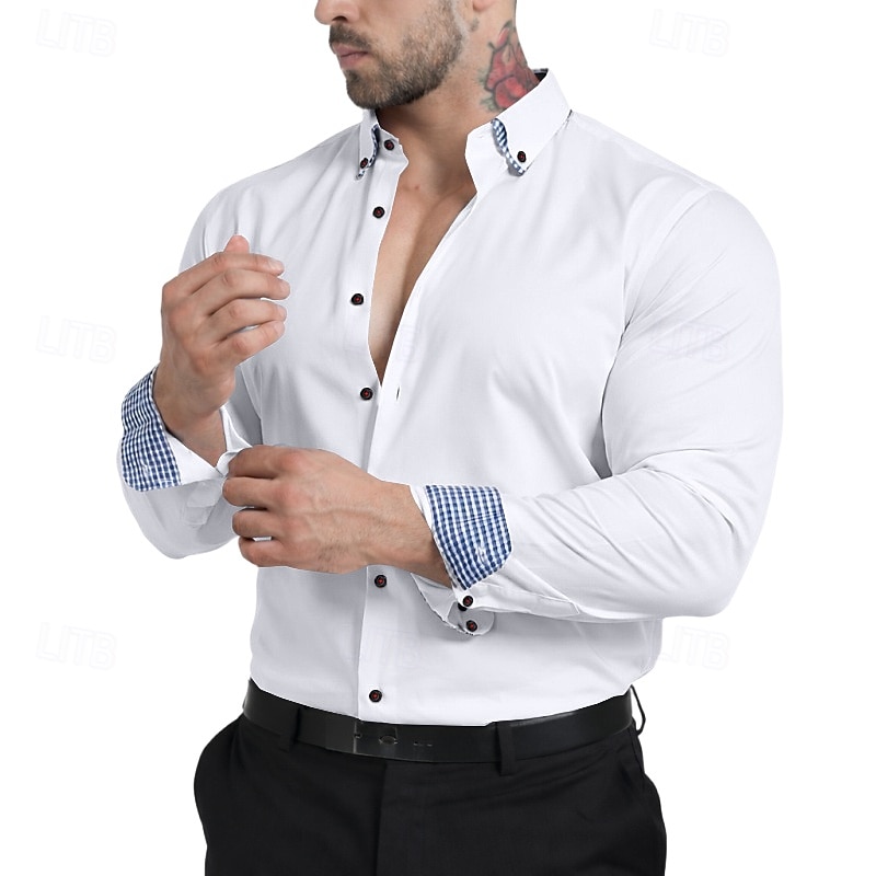Herren Hemd Kleidhemd Bügelfreies Hemd Knopfhemd Farbblock Lässig Täglich Wein Langarm Umlegekragen Ganzjahres Bekleidung Patchwork 2026 - $29.99 –P1