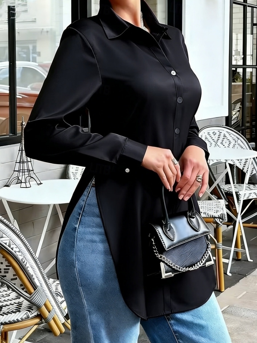 Γυναικεία Πουκάμισο Σατέν πουκάμισο Casual πουκάμισο Μπλούζα Κουμπιά Σκέτο Στυλάτο Κλασσικό Μοντέρνα Μακρυμάνικο Κολάρο Πουκαμίσου Κανονικά μπλουζάκια Καθημερινά Αργίες Εξόδου 2026 - $31.99 –P3