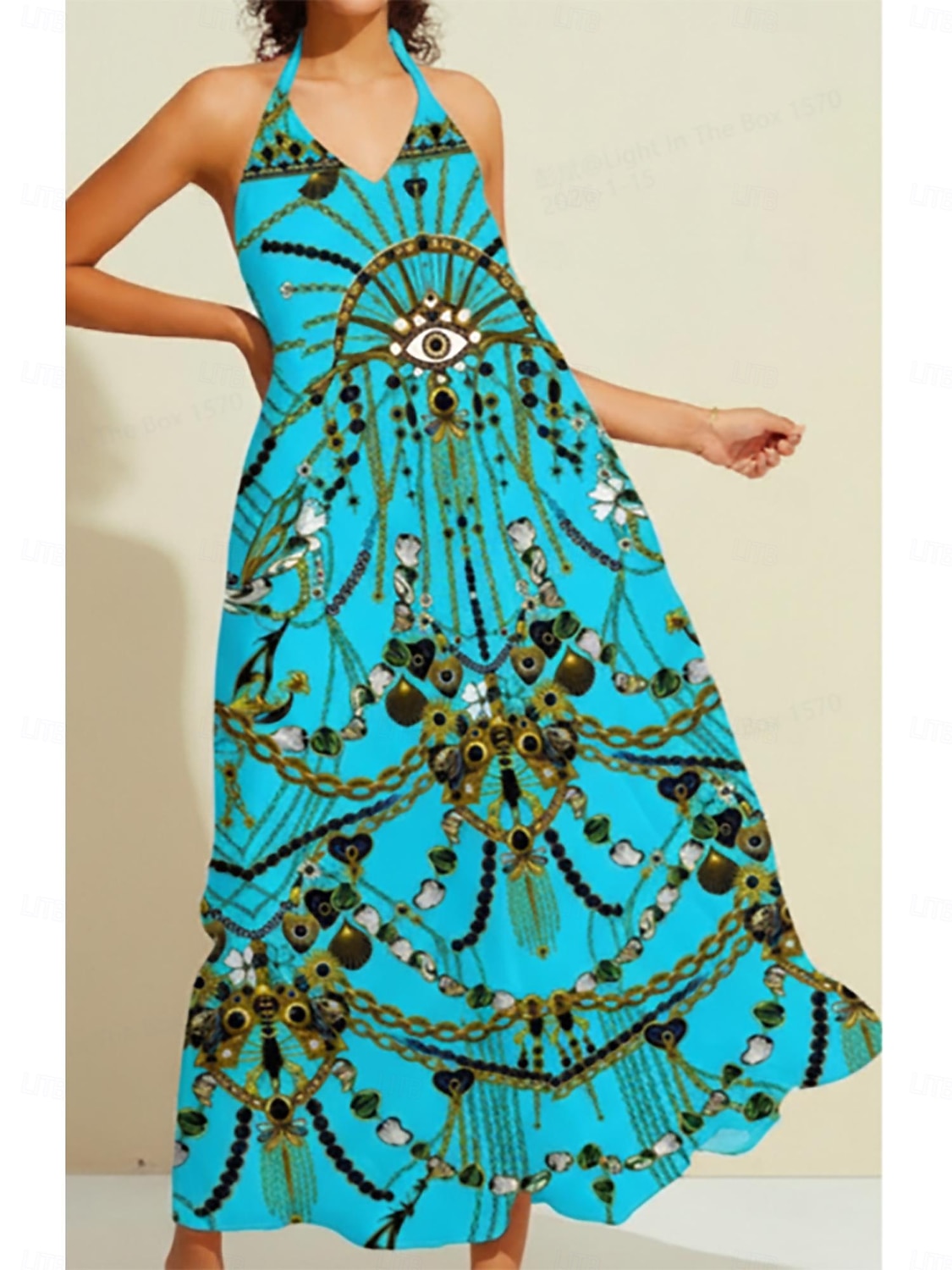 Vestido largo de tirantes de satén sedoso con joyas vintage 2026 - $79.99 –P1