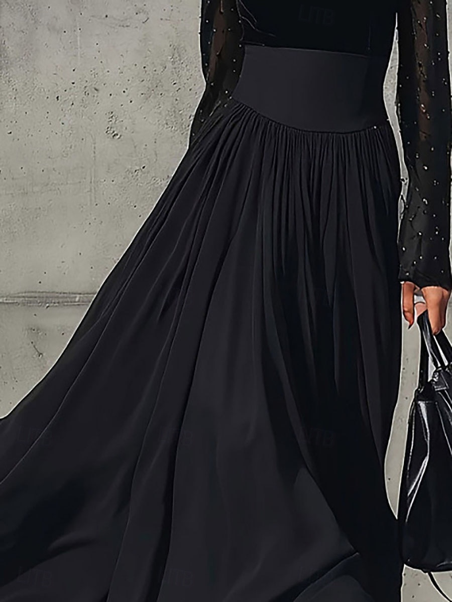 Women's Elegant Fashion Casual Maxi Mid Rise Skirts Plain Ruched Layered Micro-elastic Daily Street Black Summer 2026 - $35.99 –P3
