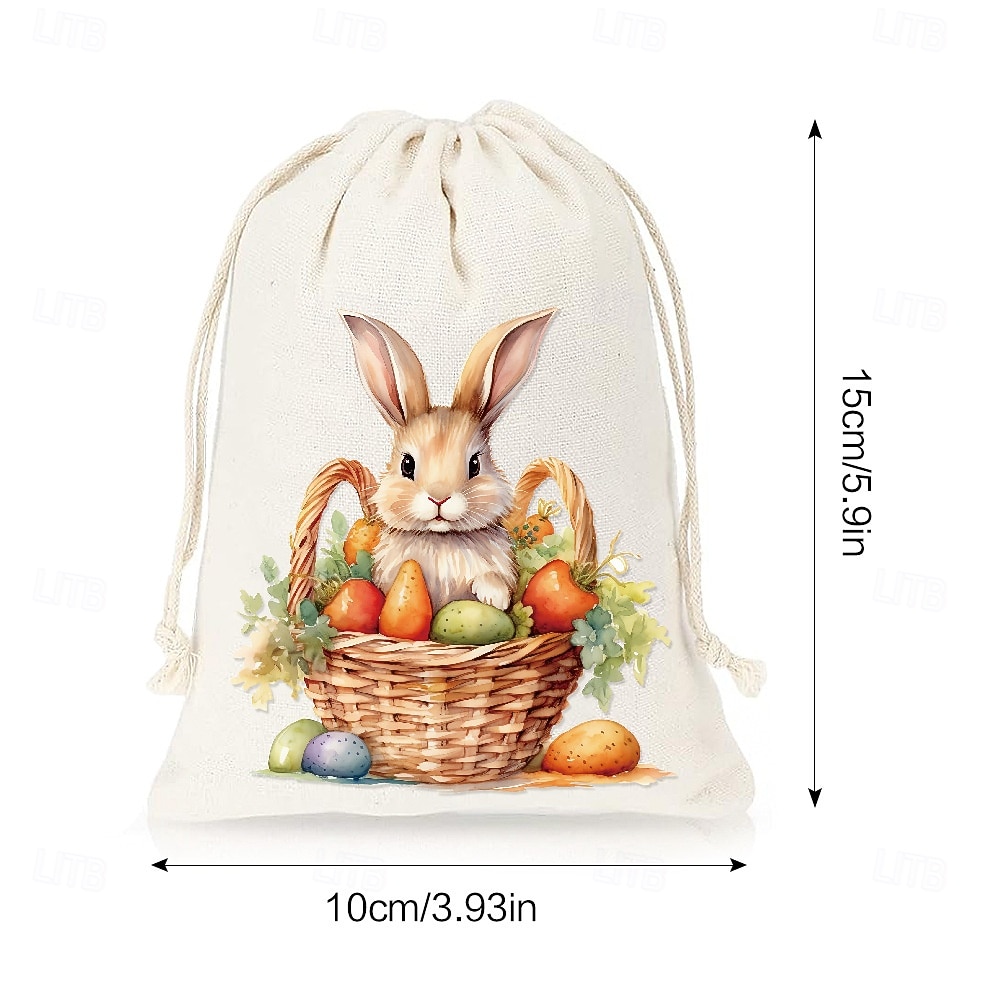2026年 イースターバニープリントの黄麻布巾着袋（パステルカラーのバニー付き）12個入り &花柄、卵を集めるかわいいウサギ、イースターエッグハント、ベビーシャワー、結婚式、春のパーティー用のポリエステル製イースターギフトバッグ  コレクション – $16.99 –P10