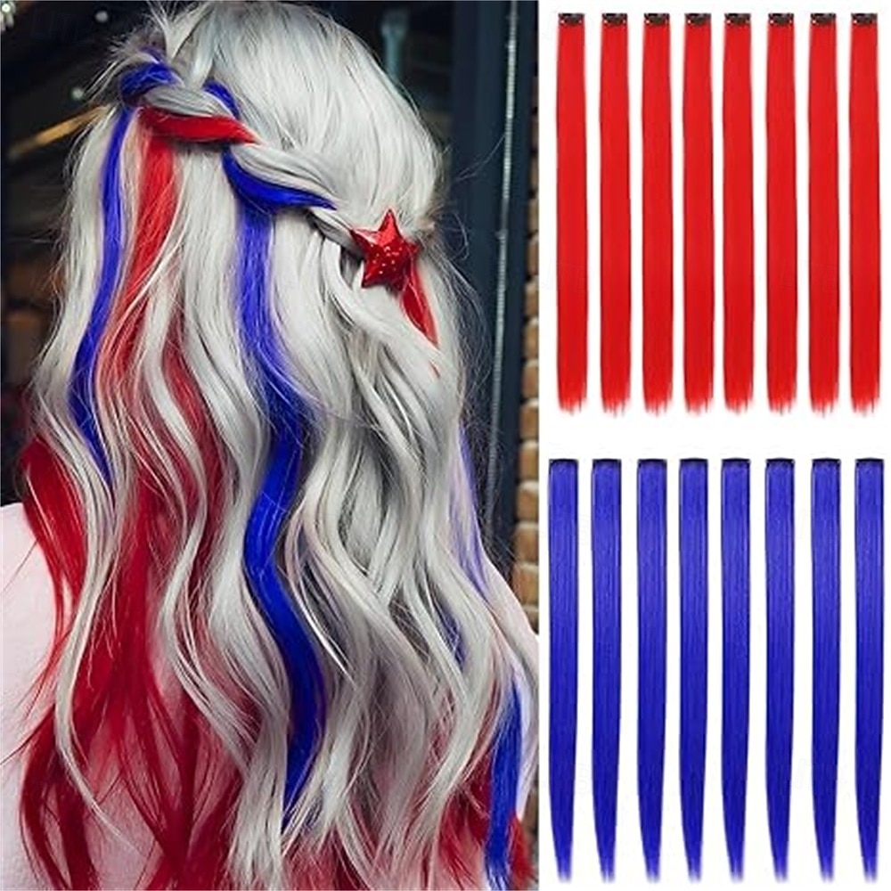 16 gekleurde clip-in haarextensies (22 steil, 8 blauw, 8 turquoise) voor dames, synthetische haaraccessoires 2026 - $18.99 –P8