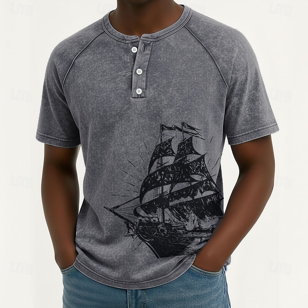 Herren Vintage Segelboot Henley Hemd T-Shirt Gewaschenes Hemd Kurzarm Vintage Designer Lässig Lässig Täglich Outdoor Sommer Frühling Ganzjahres Hellblau Violett Grau Henley Henley T-Shirt 2026 - $25.99 –P3