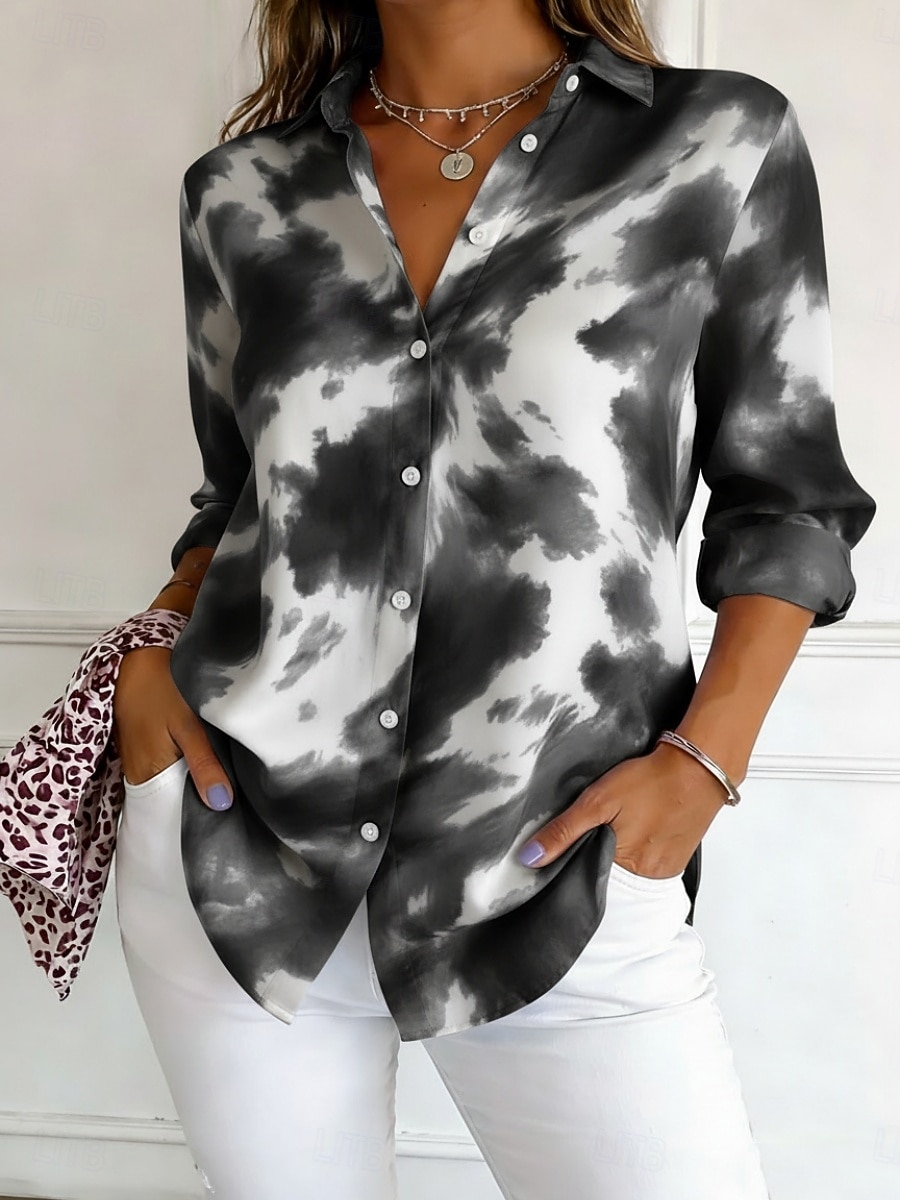 Per donna Camicia Camicia button-down Camicia casual Camicia da Spiaggia Stampato Grafico Elegante Classico Casual Manica Lunga Colletto a Camicia Top Regolari Quotidiano Ferie Uscire Blu Nero Rosa del 2026 a $38.99 –P3
