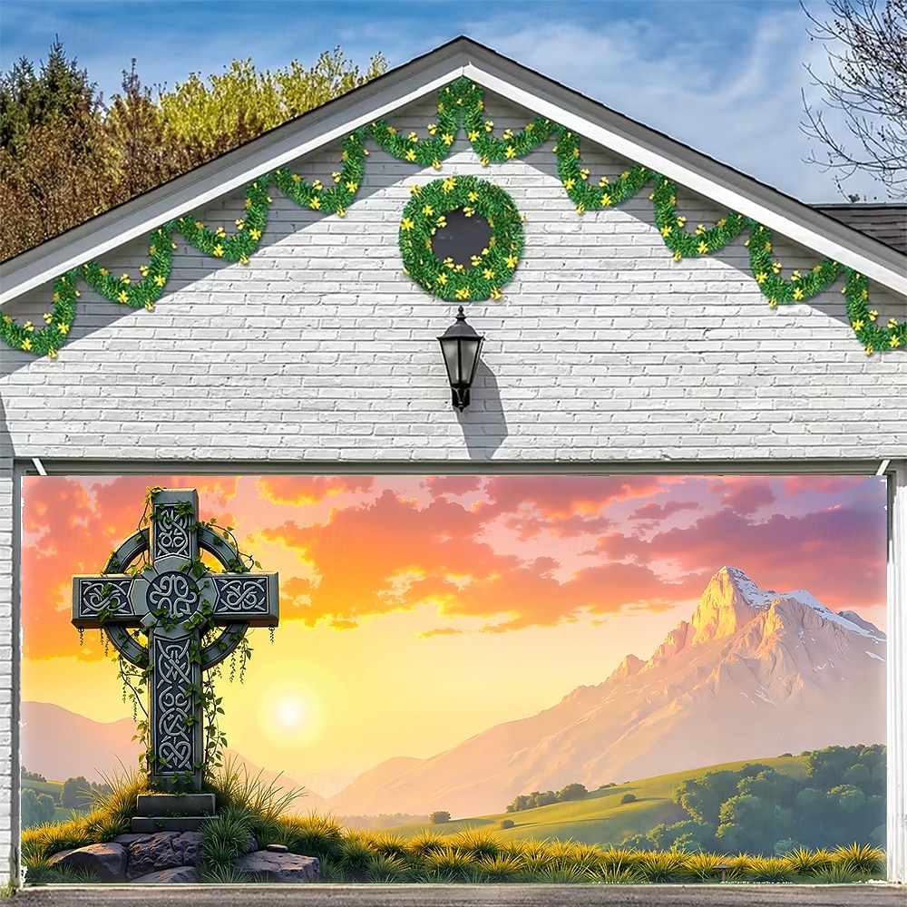 Dzień Św. Patryka gobelin Osłona bramy garażowej Duży wiszący Krzyż celtycki Śłodkie 3D Sceniczny Impreza Obuwie turystyczne Motyw świąteczny Tła do zdjęć Podwórze Wystrój domu 2026 - $49.99 –P1