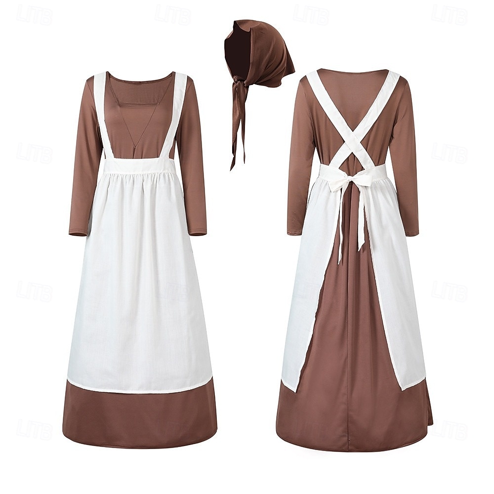 250th Anniversary USA 19th Century 1800s Ankle Length Prairie Dress Bonnet and Apron Set Long Sleeves Pioneer Girl Colonial Pioneer Revolutionary War Costumes Fancy Dress Women's Halloween Carnival 2026 - $40.99 –P3