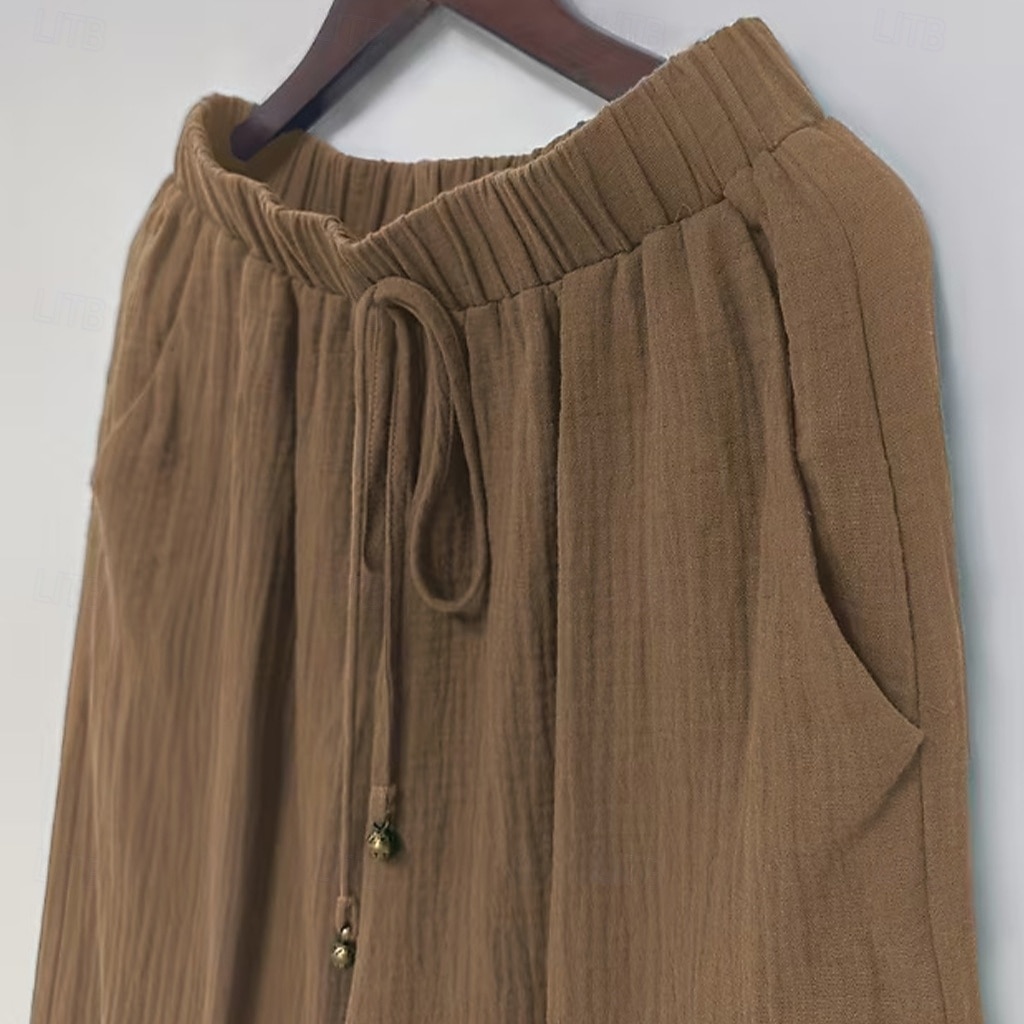 Women's Trousers Summer Pants Baggy Pants Vacation Fashion Casual Daily Full Length Mid Waist Solid Color Plain Drawstring Pocket Wide Leg Comfort Quick Dry Soft Inelastic Streetwear Beach Holiday 2026 - $25.99 –P6