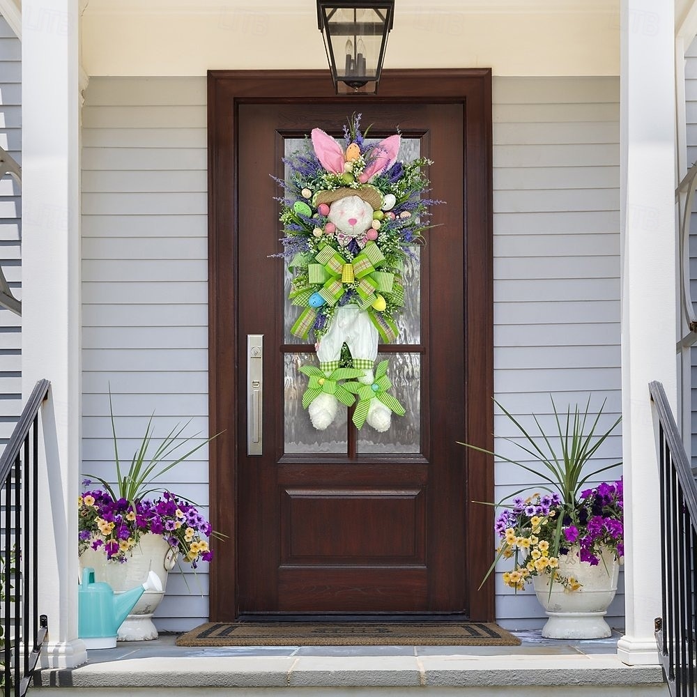 2 Pack Large Easter Bunny Swag Wreath for Front Door, 24" Artificial Spring Bunny Hanger with Lavender Eggs & Green Bows, Whimsical Farmhouse Easter Wall Porch Decor, Cute Outdoor Holiday Decoration 2026 - $58.99 –P1