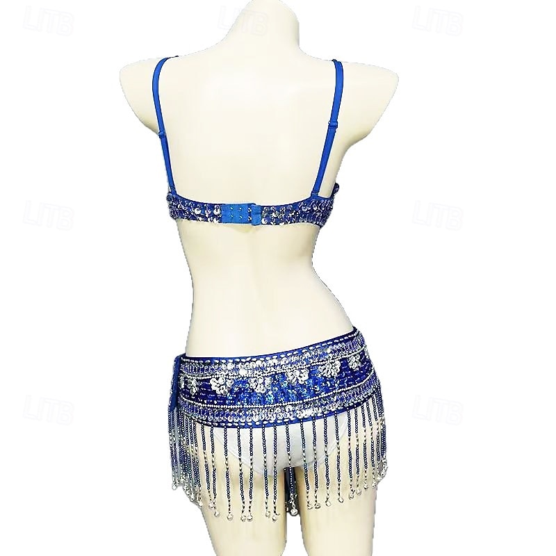Samba Dancewear Tiefblaues Ornamental Beaded Pailletten Bauchtanz-Set Leistungskostüm 2026 - $60.99 –P4