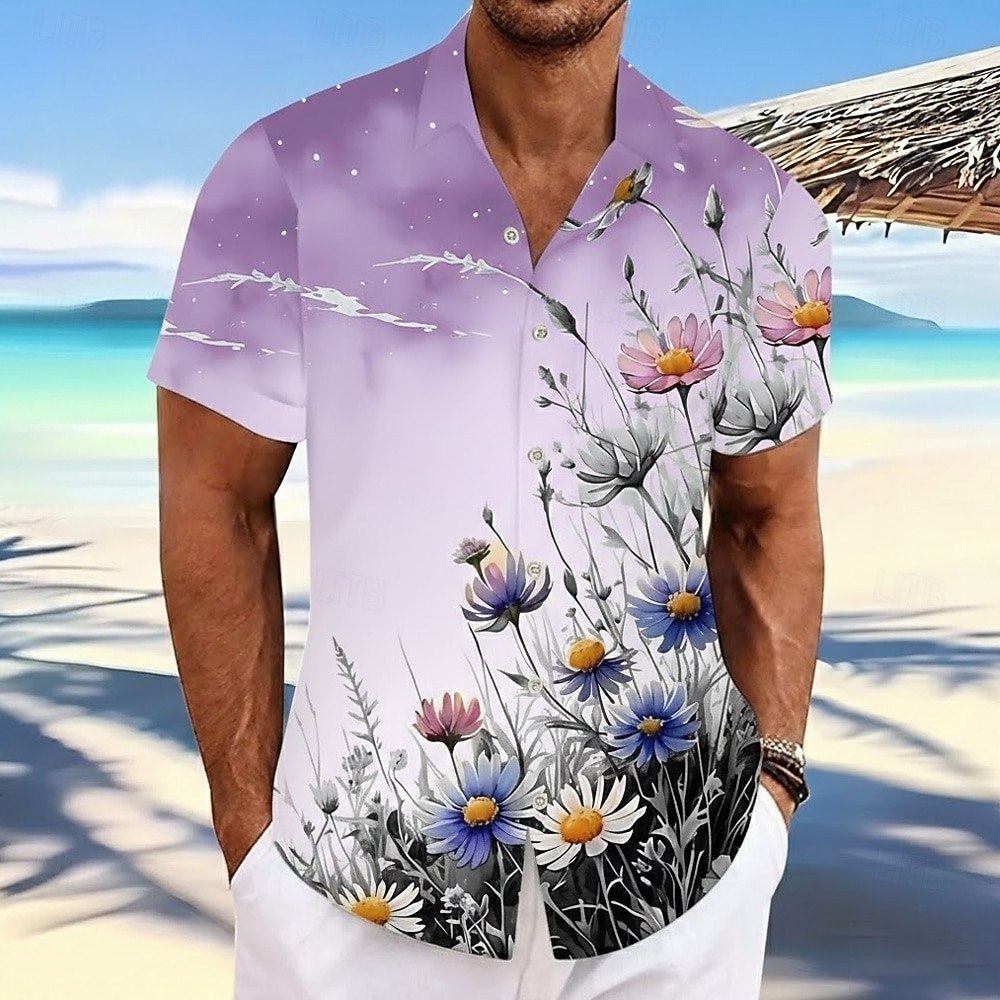Bărbați Margaretă Imprimeu floral Flori Cămașă hawaiană Camașă cu nasturi Cămașă Aloha Manșon scurt Hawaiană Casual Vacanță Vară Primăvară Răsfrânt Imprimare 3D cămăși cu guler Un buzunar frontal 2026 - $25.99 –P5