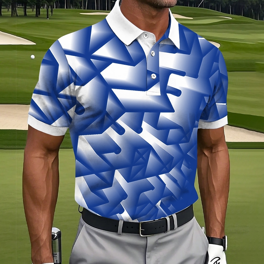 Hombre Geométrico Golf Camisetas polo deportivas Manga Corta Camisas de polo Camisas con cuello Casual Ropa Deportiva Botones Verano Azul Piscina Azul cielo Morado 2026 - $21.99 –P1