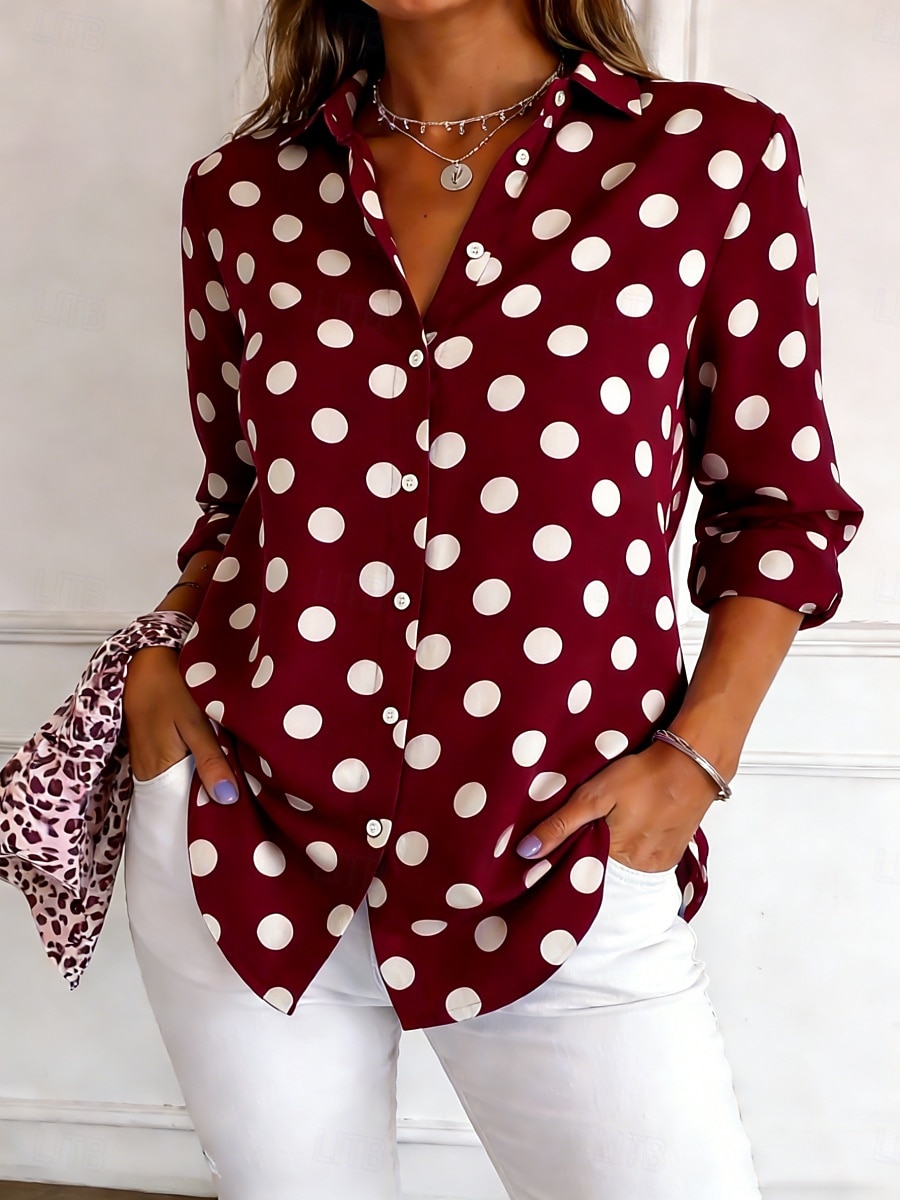 Women's Shirt Button Down Shirt Casual Shirt Beach Shirt Print Graphic Polka Dot Stylish Classic Casual Long Sleeve Shirt Collar Regular Tops Daily Holiday Going out Blue Black Wine Spring Fall 2026 - $38.99 –P1
