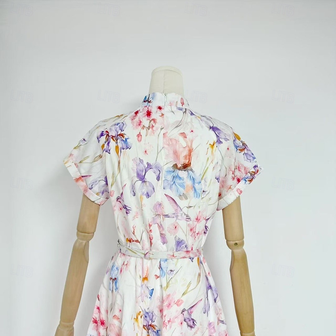 A-Line Ankle Length Tea Length Wedding Guest Dress Wedding Guest Dresses Elegant Daily Short Sleeve High Neck Garden Party Wedding Cowl Back with Floral Print Print 2026 - $114.99 –P9