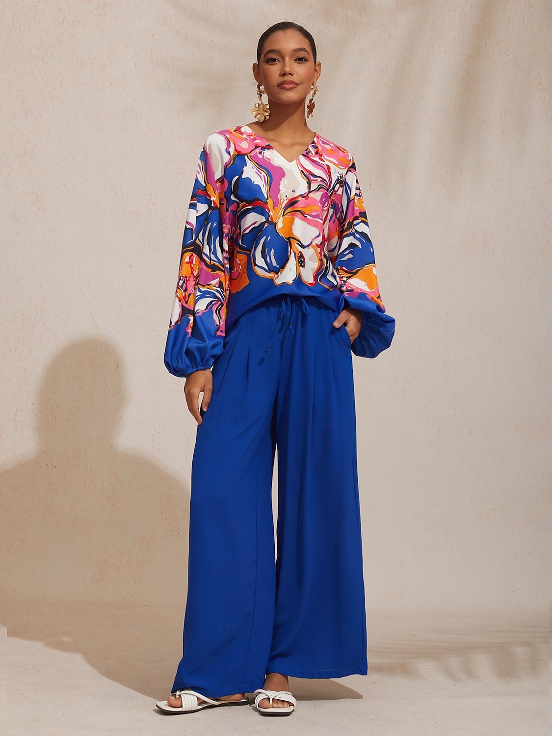 Vacation Artistic Floral Dolman Sleeve Satin Top 2026 - $67.99 –P1