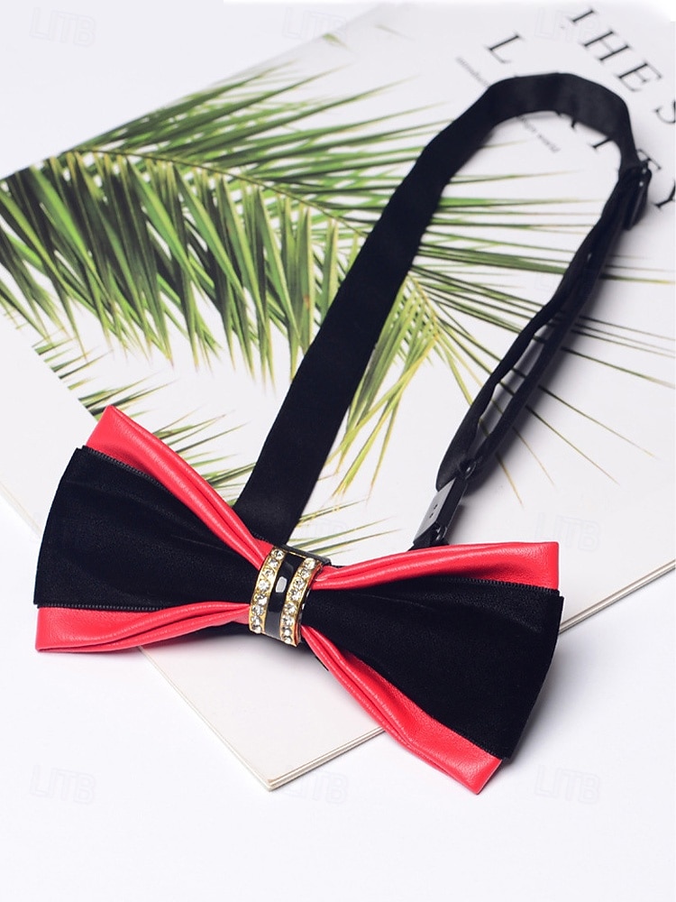 Pajarita de piel sintética para hombre: pajarita formal multicolor con detalle de diamantes de imitación, correa de cuello ajustable, estilo clásico y moderno para novios, bodas, San Valentín, fiestas y eventos formales. 2026 - $9.99 –P7