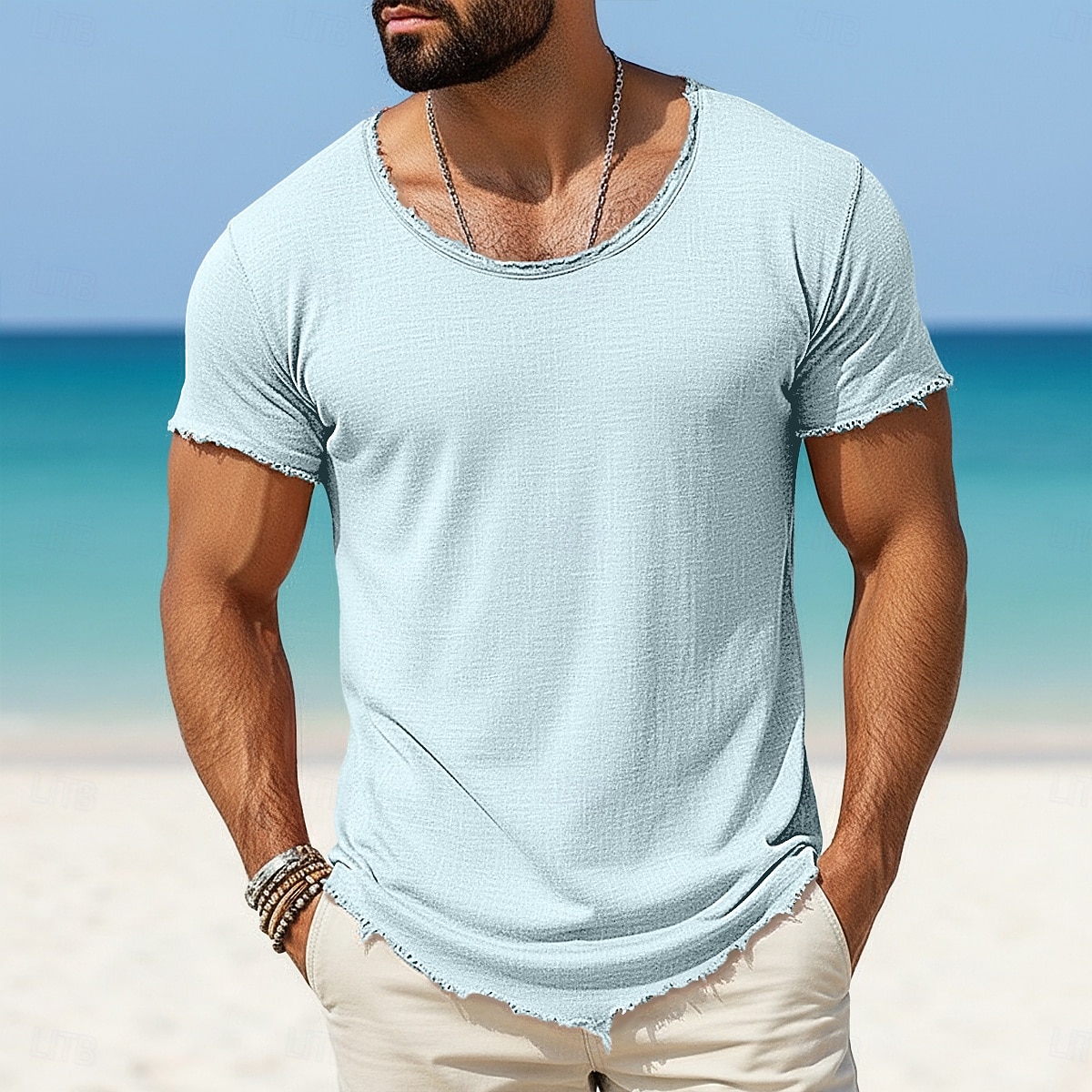Men's Tee Top Linen T-Shirt Short Sleeves Crew Neck Summer Plain Fashion Designer Basic Vintage Soft Plain Casual Vacation Street Light Blue Black White Top Tee for Men 2026 - $18.99 –P11