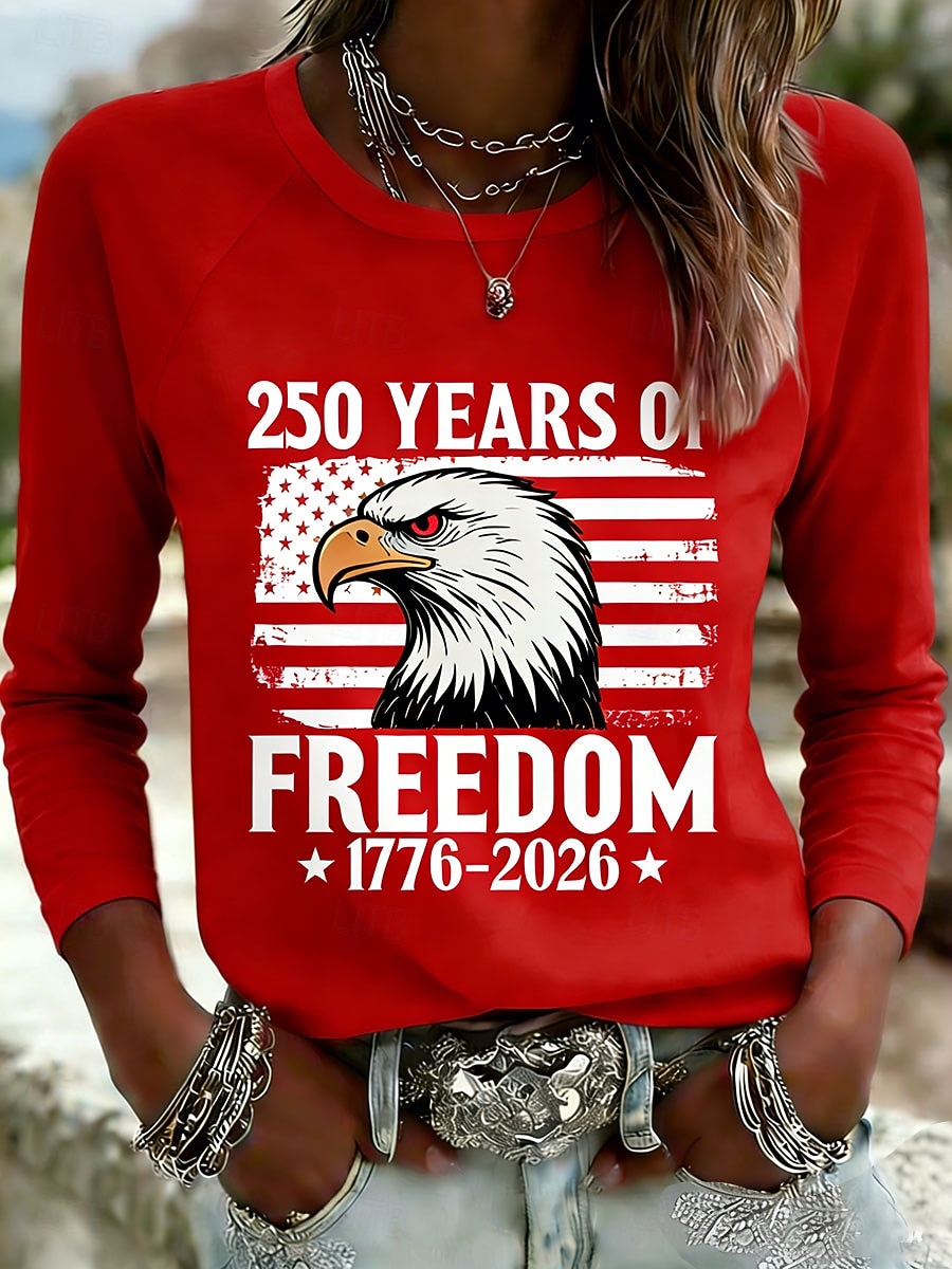 Dia da Independência Aniversário Americano Camiseta Patriótica Feminina Gráfica Bandeira Vintage Estilosa Clássica Manga Longa Gola Redonda Diário Fim de Semana Impressão Azul Preto Rosa Vermelho de 2026 por $24.99 –P1