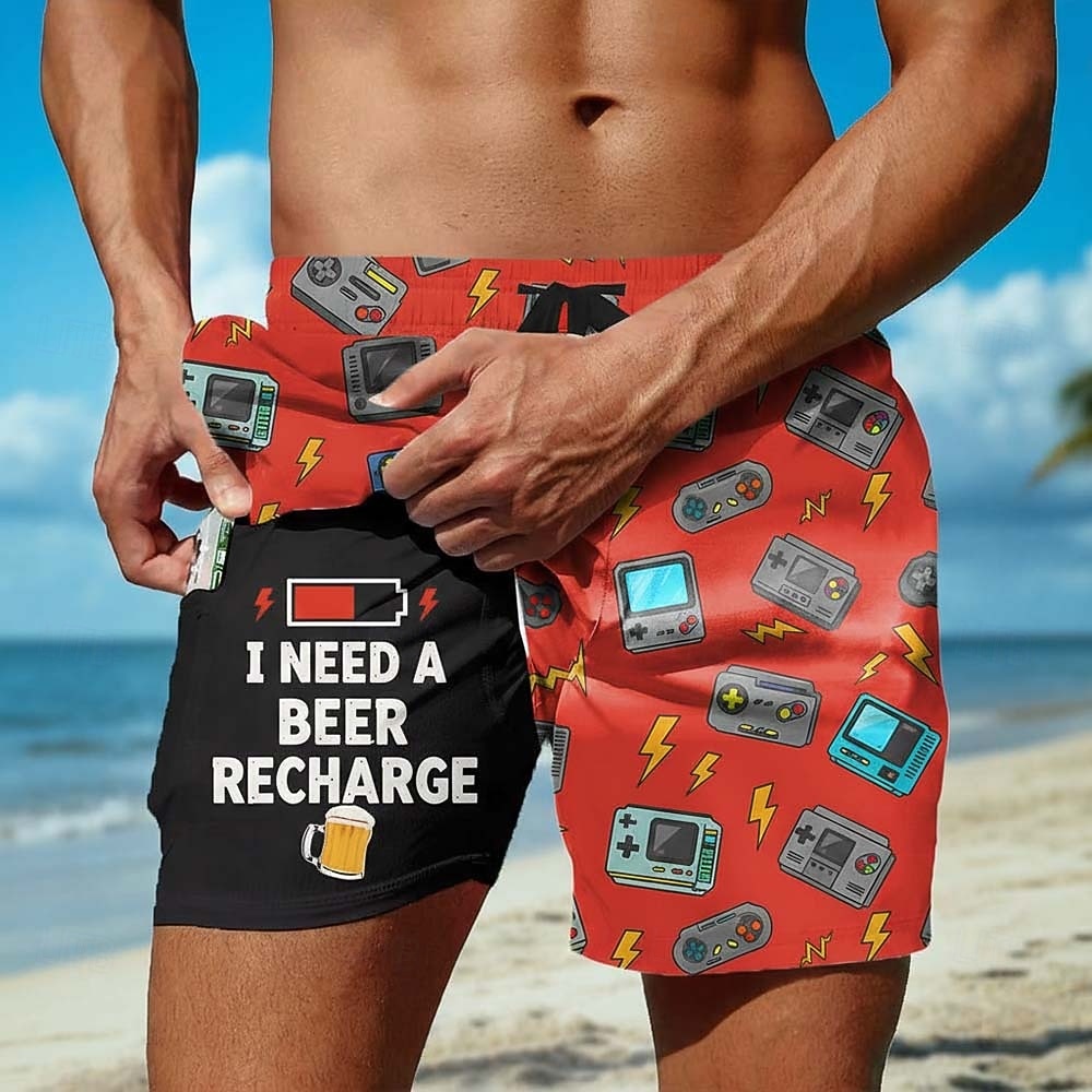 Homme Bière Console de jeu Argot drôle Short doublé Short de bain 2 en 1 Shorts de bain Taille Moyenne Rétro Vintage Fête Poches Latérales Avec doublure de compression Taille élastique avec cordon de de 2026 ? $20.99 –P3