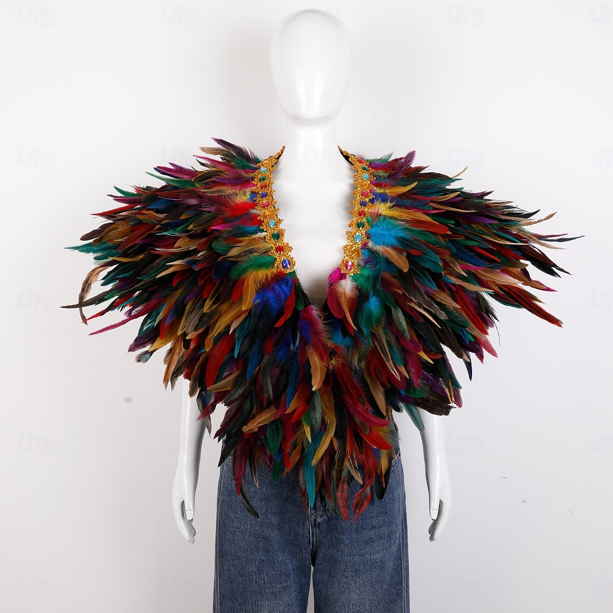 Karneval 2026 Rio Karneval Samba Tillbehör Kvinnors Mardi Gras Fjäder Cape Själ Lila Grön Guld Fjäder Poncho med Juvelkrage Brasilien Festival Prestandakostym 2026 - $58.99 –P7