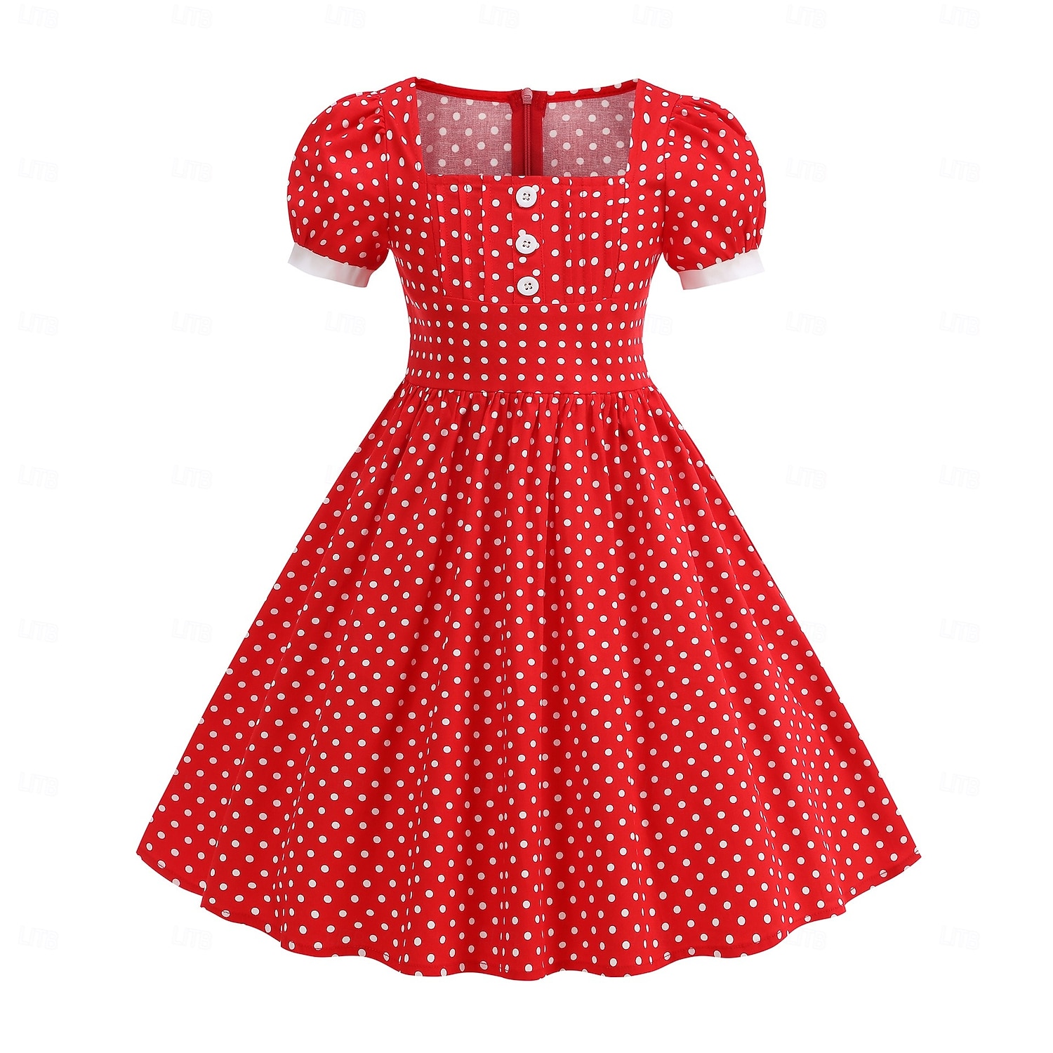 1950s Retro Vintage Rockabilly Midi Swing Dress Flare Dress Polka dots Fit  & Flare Swing Square