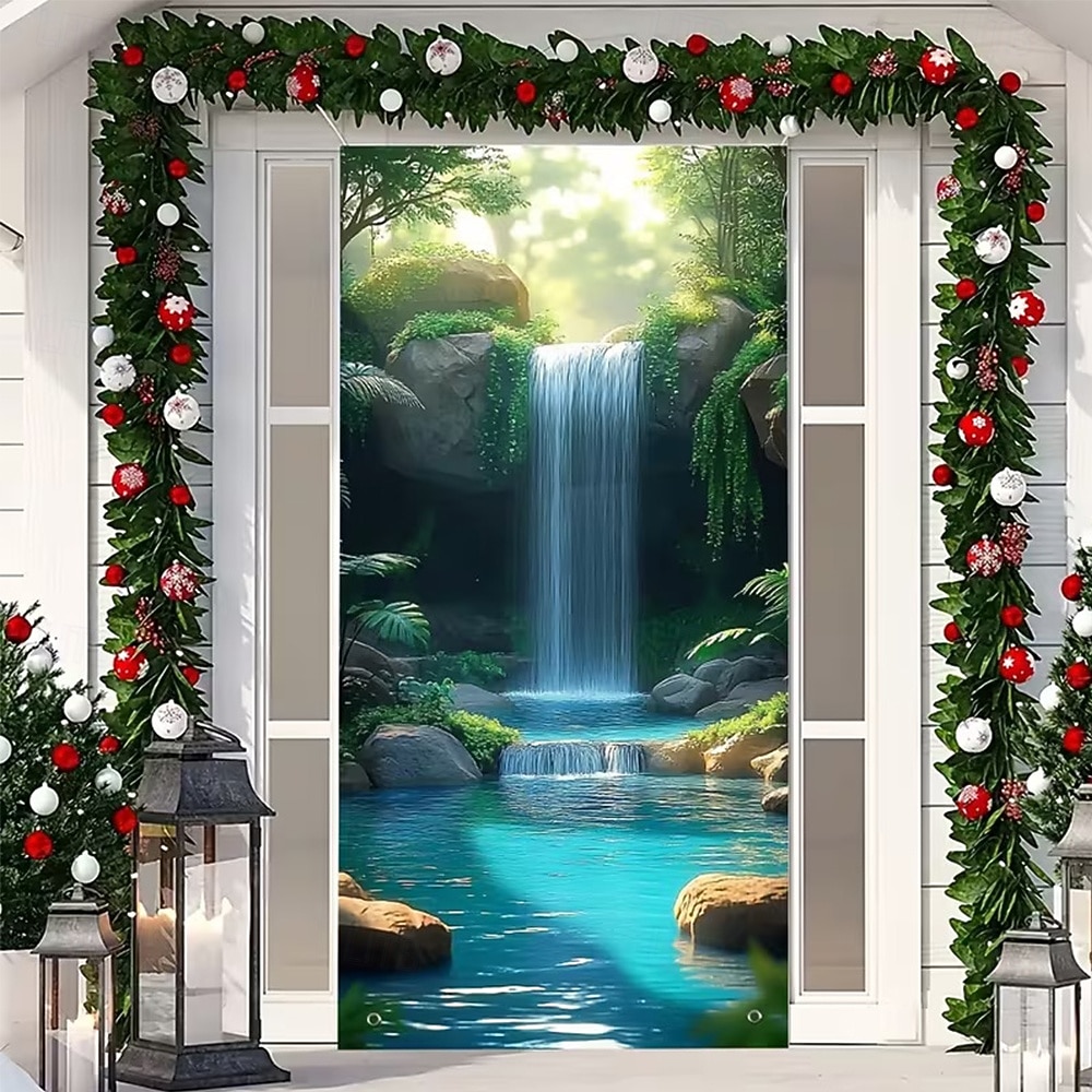 Tenda da ingresso con vista realistica della natura, da appendere alla parete per l'ingresso del portico, con banner per porta da giardino giapponese in 3D, scena con cascata e laghetto koi. del 2026 a $17.99 –P14