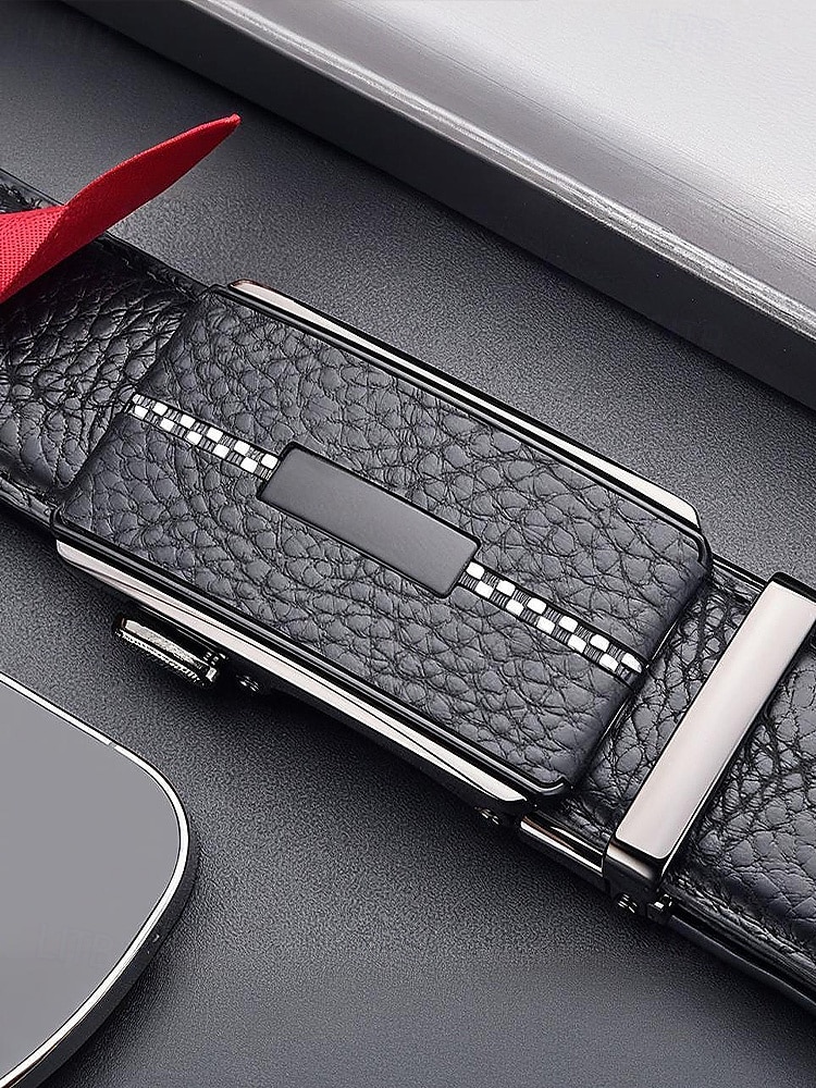 Men's Genuine Leather Automatic Buckle Belt in Black & Coffee, Classic Business Dress Belt for Men, Durable Real Leather, Adjustable Fit, Ideal for Weddings, Business Meetings & Formal Occasions 2026 - $14.99 –P7