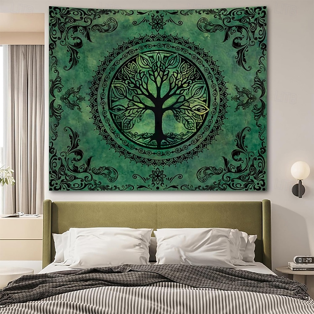 Wandteppich mit Lebensbaum-Motiv aus Buntglas im Mosaikstil, farbenfrohe und lebendige Kunst, Heimdekoration für Wohnzimmer und Schlafzimmer, großes Stoffposter 2026 - $20.99 –P15