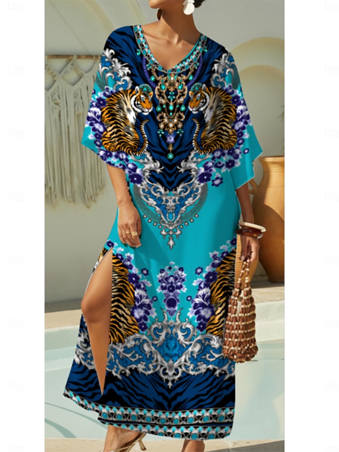 Indigová tygřice Splývavý šifon Kaftan 2026 - $102.99 –P1