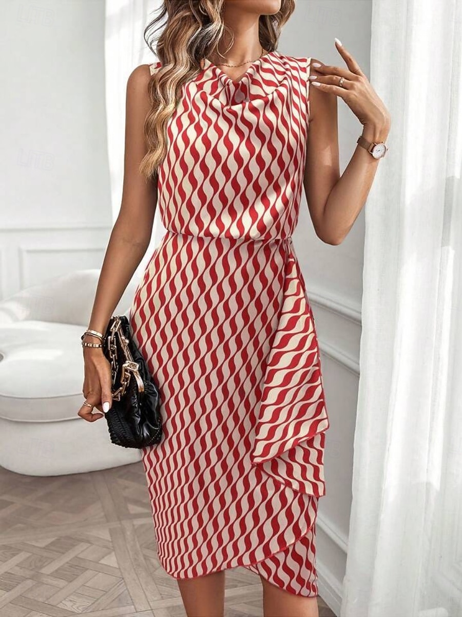 Γυναικεία Φόρεμα μέχρι το γόνατο Φόρεμα σε ευθεία γραμμή Φόρεμα με δέσιμο στα πλάγια Κομψό Μοντέρνα Καθημερινά ΕΞΩΤΕΡΙΚΟΥ ΧΩΡΟΥ Διακοπές Κανονικό Γεωμετρικό Αμάνικο Με σούρα στο λαιμό 2026 - $29.99 –P7