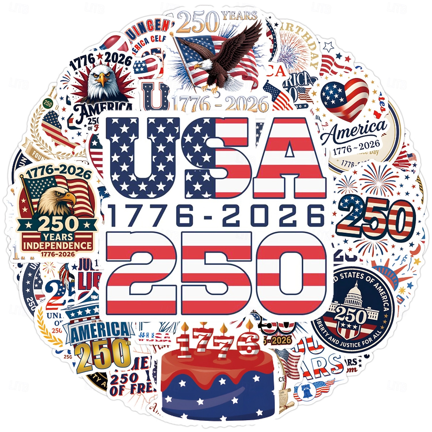 55Pcs Patriotic Stickers 250th Anniversary Celebration Vinyl Waterproof American Flag Water Bottle Decals 4th of July Independence Day Laptop Decorations 2026 - $9.99 –P7