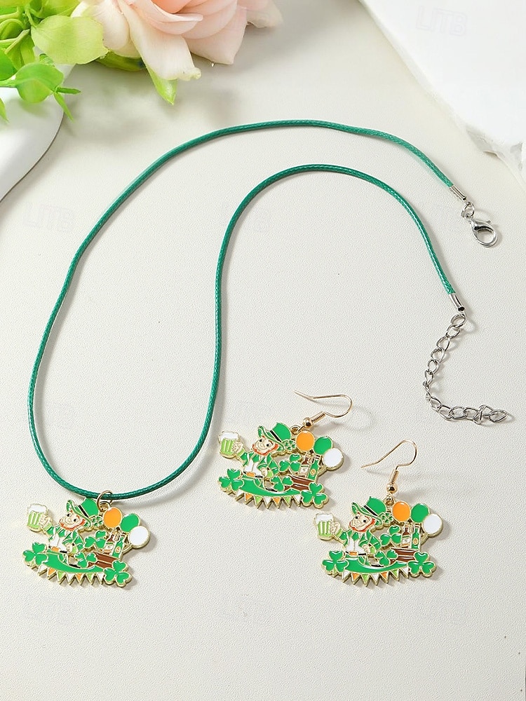 Női ötvözet anyagból készült Szent Patrik-napi nyaklánc és fülbevaló szett lóhere, kalap és lóhere mintákkal, tökéletes Szent Patrik-napra, mindennapi viseletre és ünnepi alkalmakra. 2026 - $11.99 –P5
