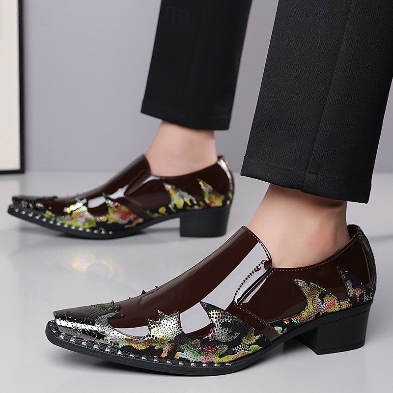 scarpe da sposa artistiche in similpelle da uomo – stampa coccodrillo nera e multicolore con dettagli unici, scarpe audaci e creative per matrimoni ed eventi speciali del 2026 a $79.99 –P9