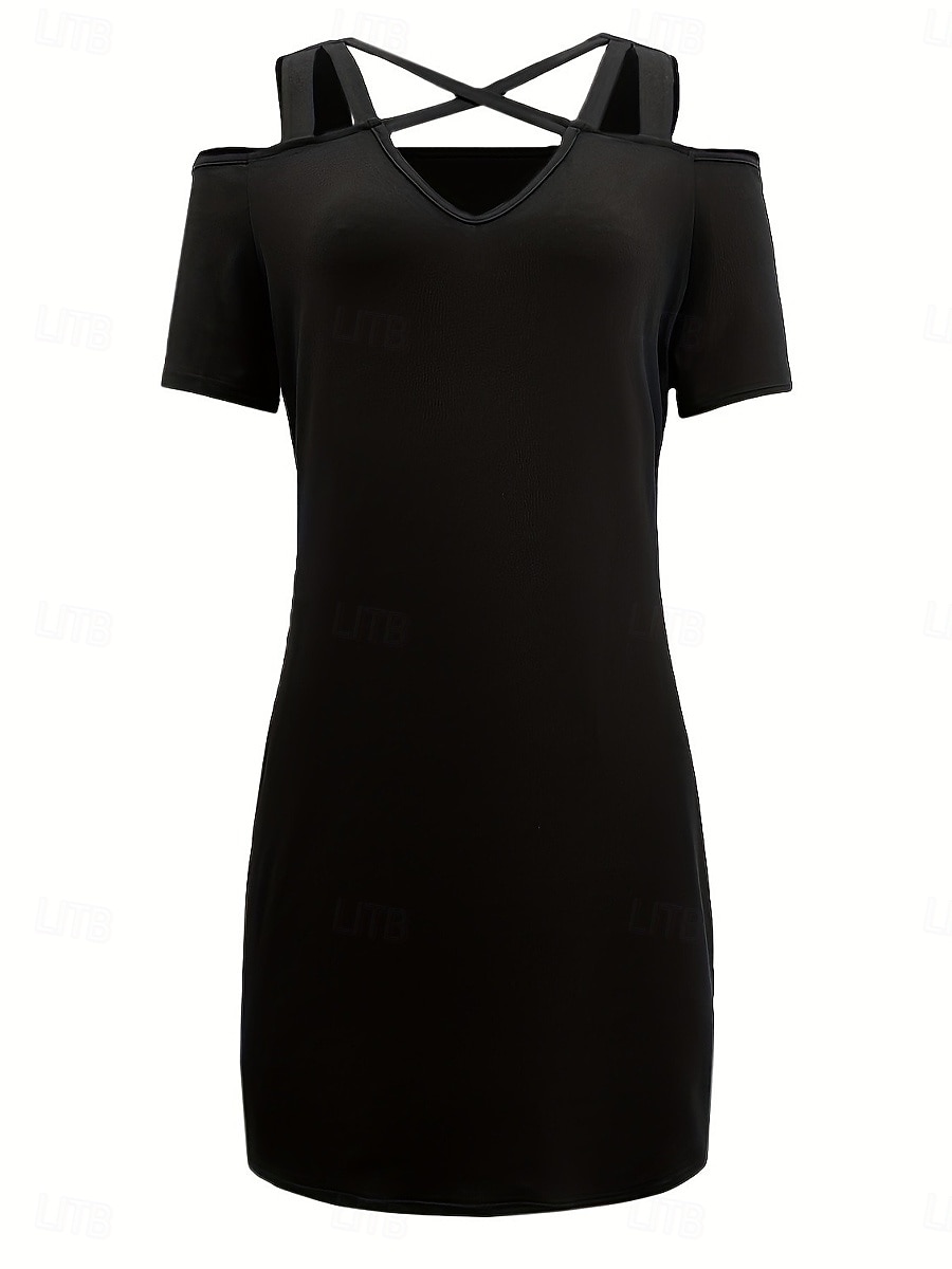 женское простое мини-платье с v-образным вырезом на каждый день для отпуска с коротким рукавом на лето и весну 2026 - $31.99 –P7