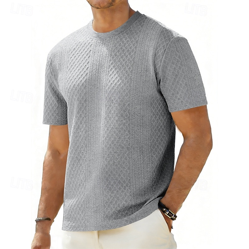 Men's T Shirt Tee Top Short Sleeves Crew Neck Summer Solid Color Textured Fashion Designer Basic Jacquard Vacation Casual Daily White Top Tee for Men 2026 - $20.99 –P6
