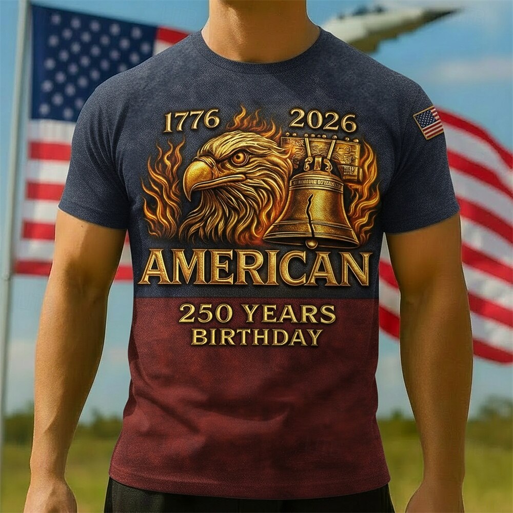 Patriotisch T-Shirt Grafisches T-Stück Adler Amerikanische Flagge Freiheitsglocke Retro Vintage Patriotisch T-Shirt Ärmel 1776–2026 für Herren Erwachsene 3D-Druck  für Unabhängigkeitstag / 4. Juli 4 2026 - $20.99 –P1
