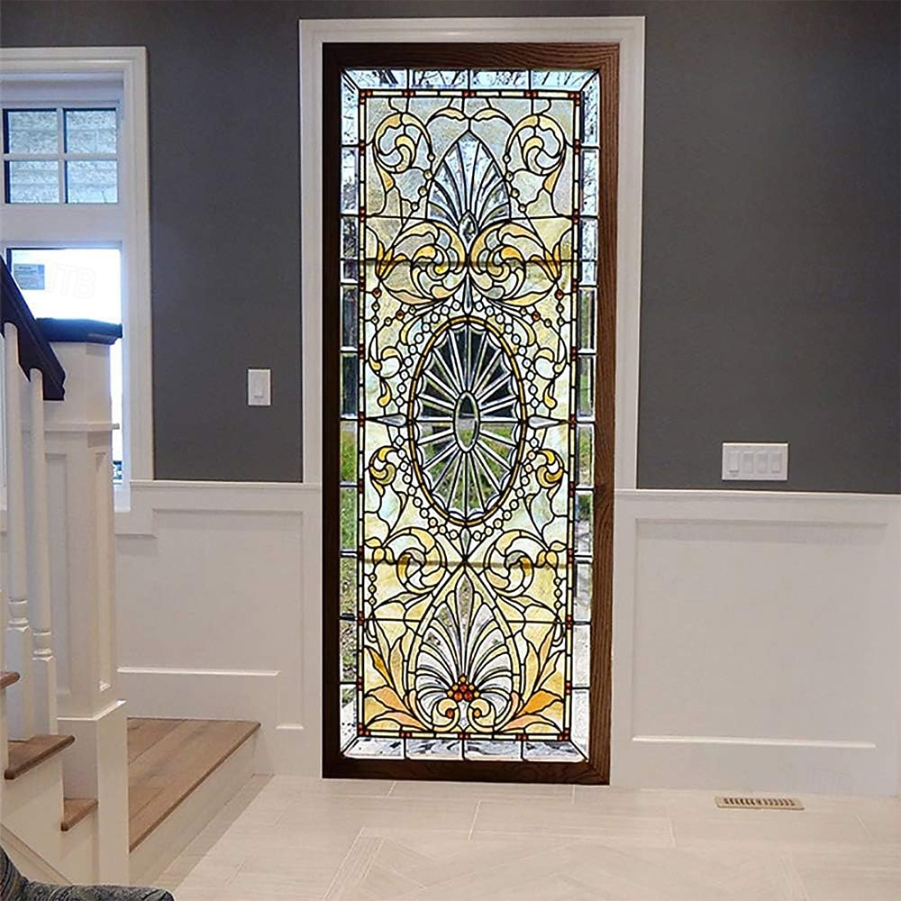 Cortina de puerta estilo vitral vintage con patrón barroco ornamentado, mampara de privacidad colgante, tapiz decorativo para puerta de casa y oficina. 2026 - $17.99 –P4