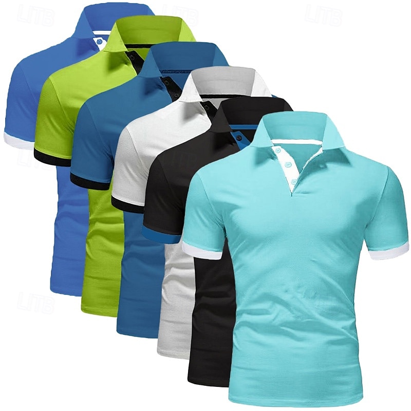 6PCS Men's Polo Golf Shirt Casual Sports Classic Short Sleeve Basic Solid Color Plain 6-Piece Multi-pack Summer Spring All Seasons Regular Fit Polo 2026 - $67.99 –P11