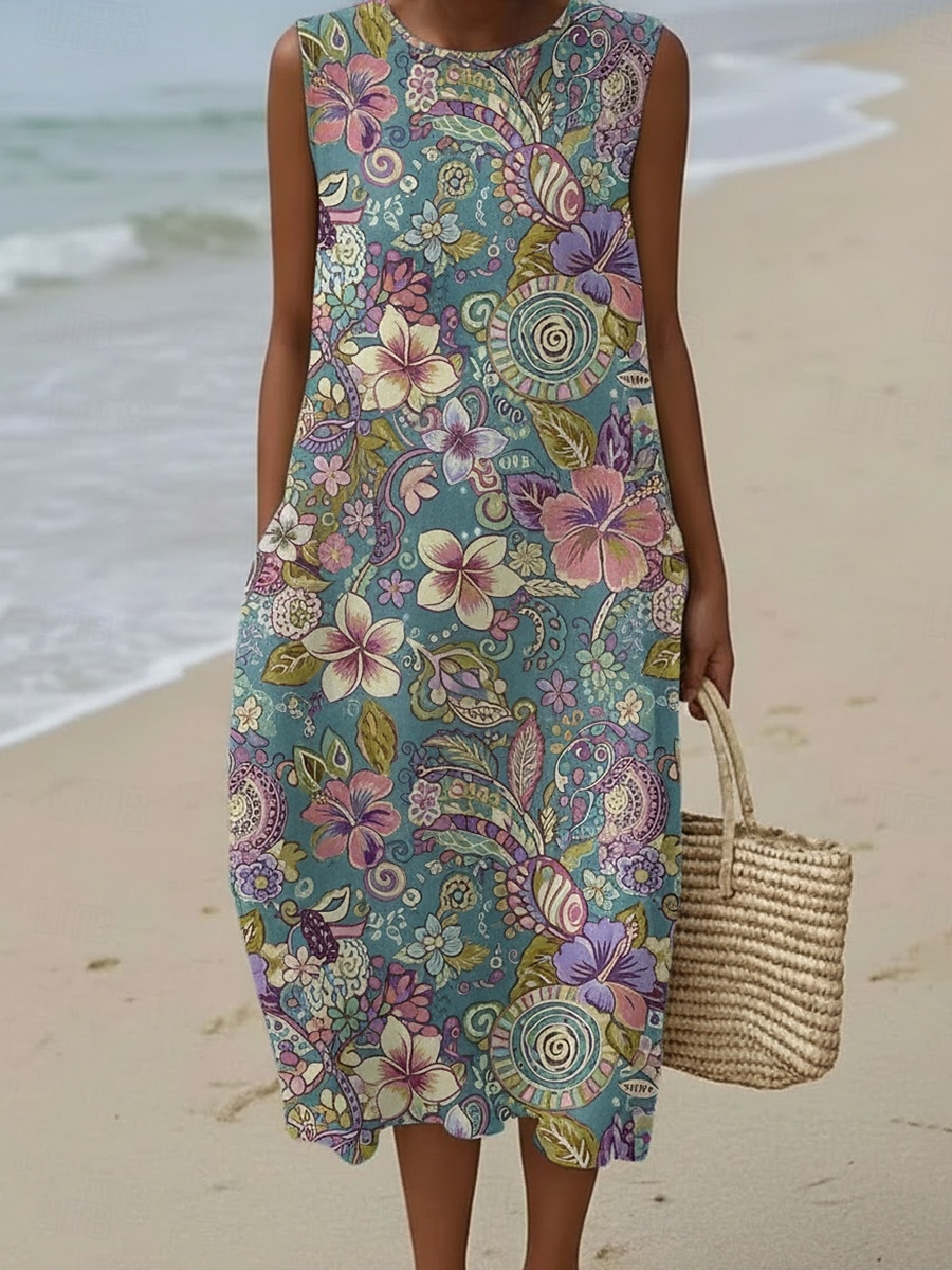 Femmes Robe Midi Robe Décontractée Robe d'Été Robe fourreau ancien Quotidien Extérieur Vacances Coupe Ample Fleuri Sans manches Col ras du cou Bleu Vert Été Printemps de 2026 ? $37.99 –P4
