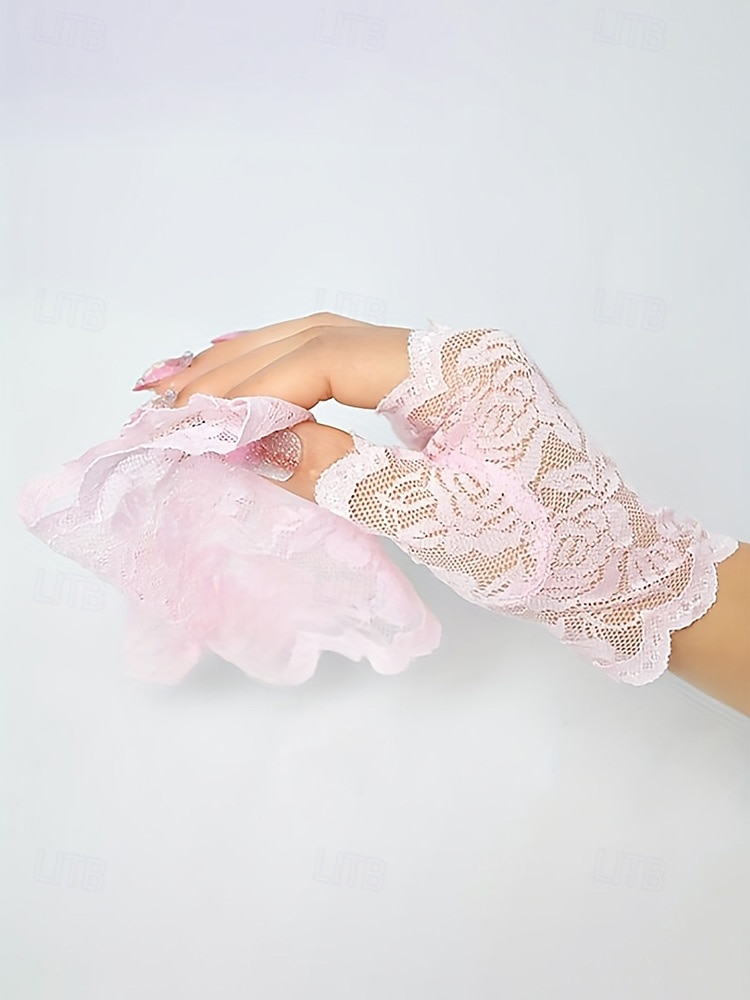 Luvas femininas de renda, confeccionadas em renda de poliéster, disponíveis em diversas cores, perfeitas para casamentos, festas e ocasiões especiais. de 2026 por CLP $7717 –P4