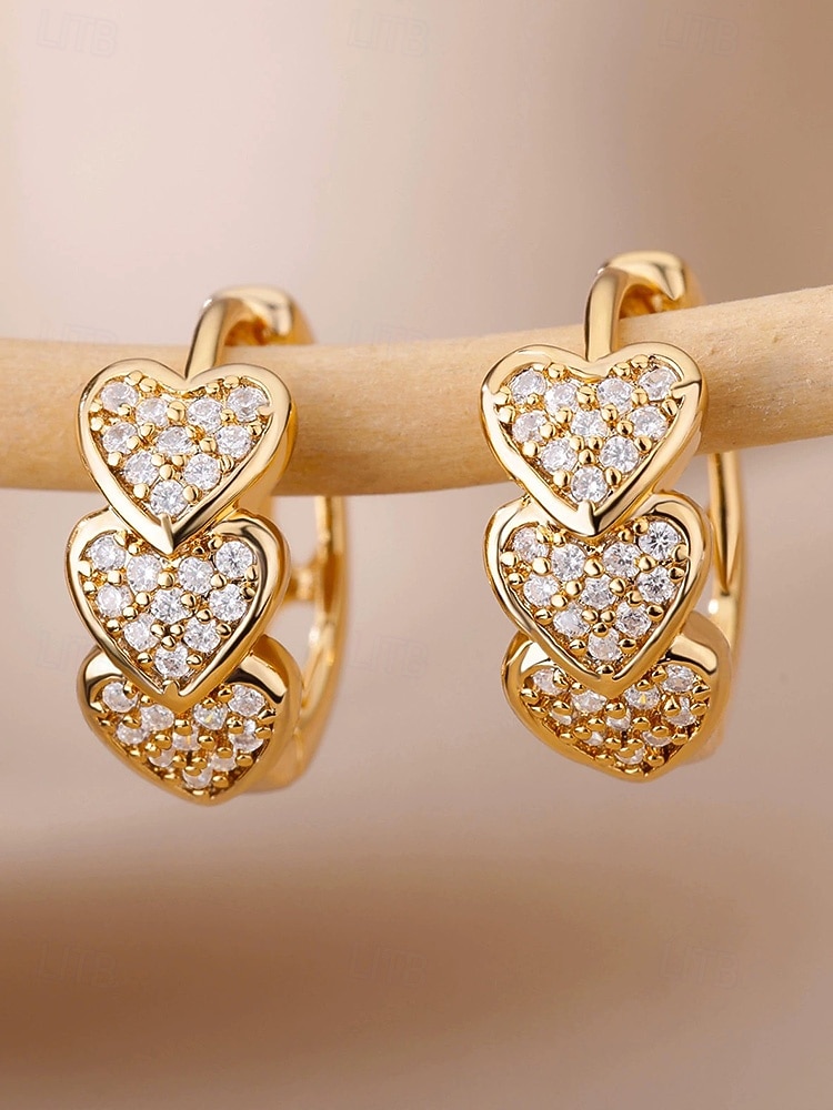 Dámské křišťálové náušnice ve tvaru srdce, pozlacená slitina, více barev, ideální na Valentýna, svatby i každodenní nošení 2026 - $11.99 –P6