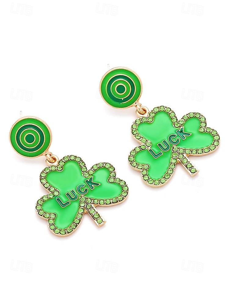 Pendientes de trébol para mujer: aleación, varios estilos, verde, ideal para el Día de San Patricio, uso diario. 2026 - $11.99 –P6