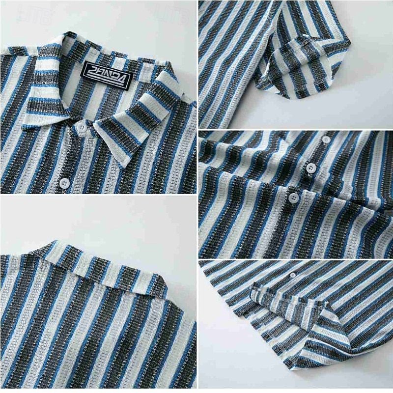 Homens Camisa Social Camisa casual camisa de botão Azul Verde Caqui Manga Curta Tiras verticais Colarinho de Camisa Casual Diário Roupa Elegante Moda Casual de 2026 por $31.99 –P5