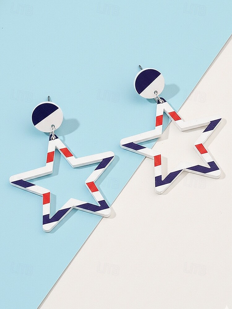 250. Jahrestag der Vereinigten Staaten Frauen Drop-Ohrringe Hängende Ohrringe Acryl Aktive Vintage täglicher Stern Pentagramm 2026 - $7.99 –P9