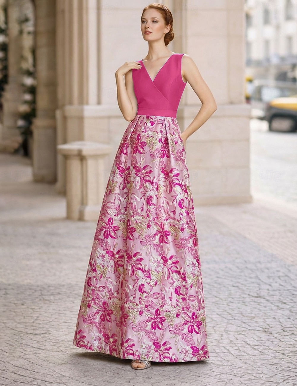 A-Line Floor Length Evening Gown Elegant Sleeveless V Neck Wedding Formal Pocket Satin Jacquard with Pleats 2026 - $136.99 –P4