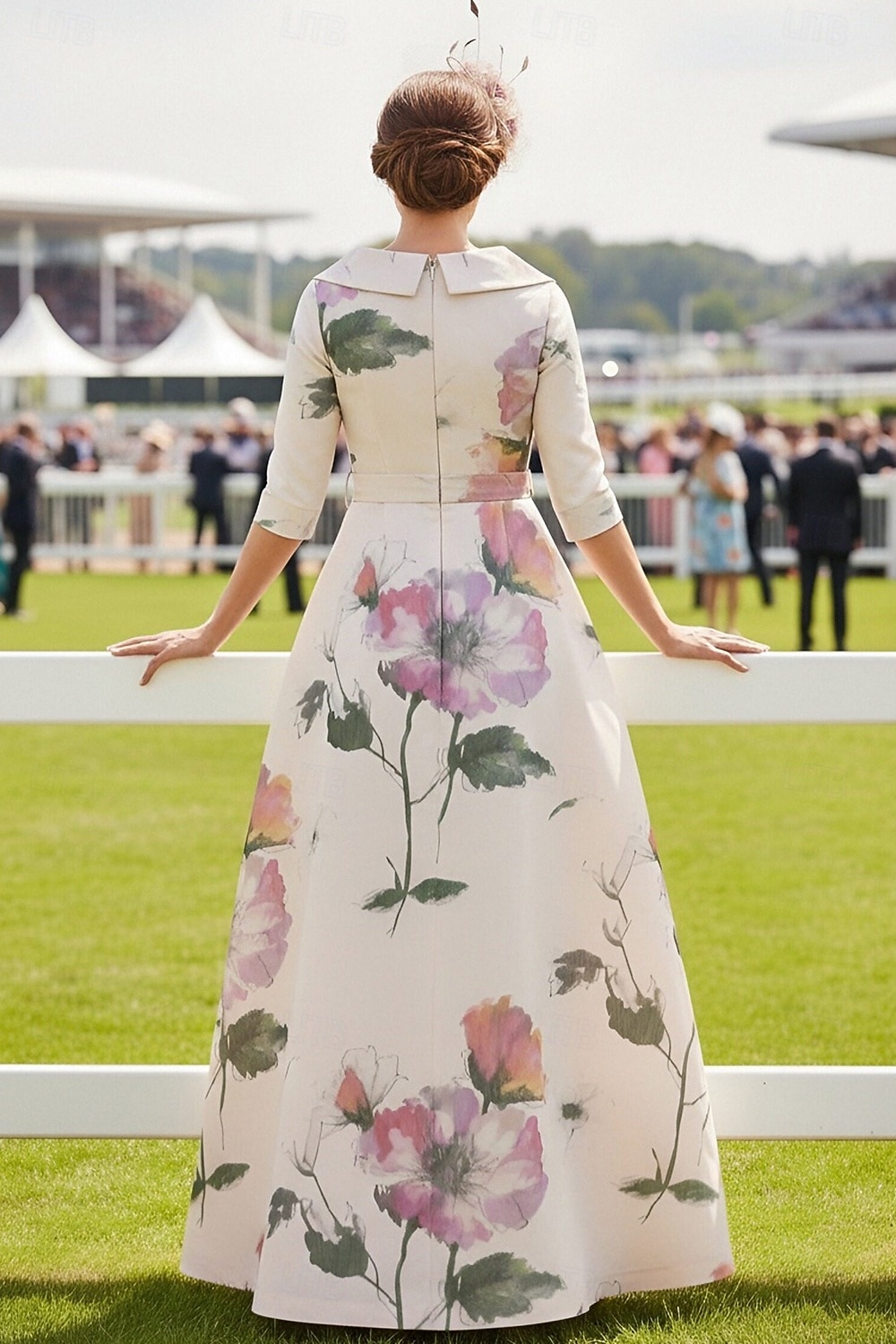 A-Line Floor Length Wedding Guest Dress Formal Dresses Derby Dress Mother of the Bride Dress 3/4 Length Sleeve V Neck Shirt Collar Elegant Formal Holiday Kentucky Derby Satin with Sash / Ribbon 2026 - $206.99 –P3