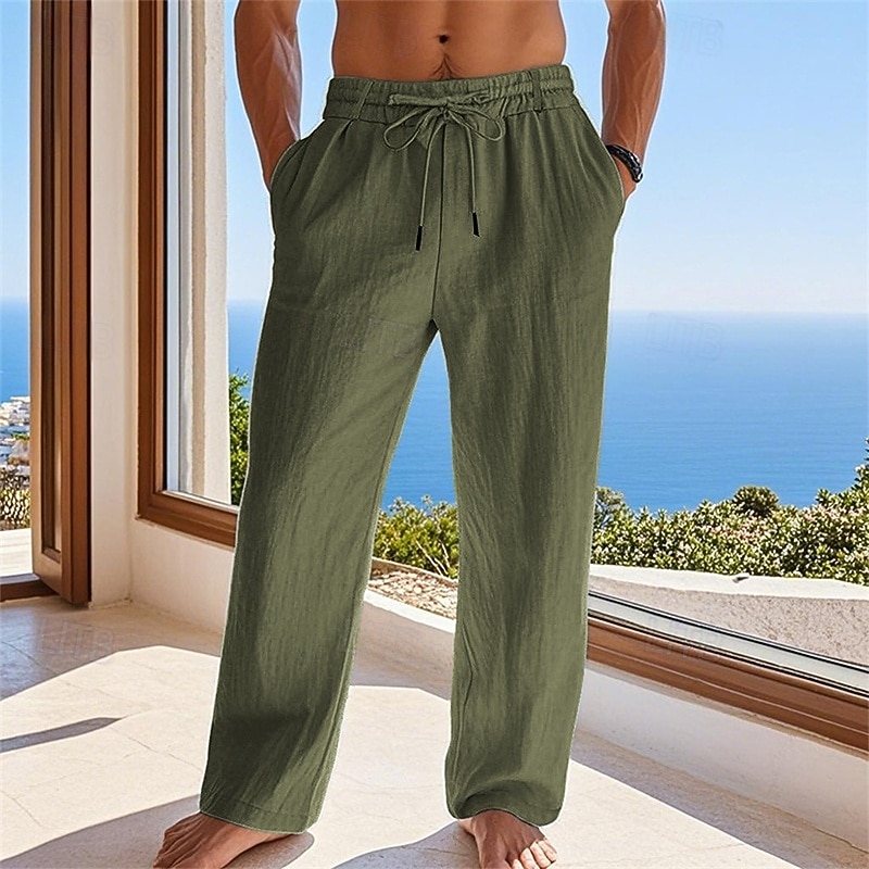 Pánské Plátěné kalhoty Kalhoty Letní kalhoty Plážové kalhoty Šňůrky Kapsy Elastický pas Bez vzoru Pohodlné Prodyšné Dovolená Denní Plážové Havajské Cikánský Černá Bílá 2026 - $24.99 –P7