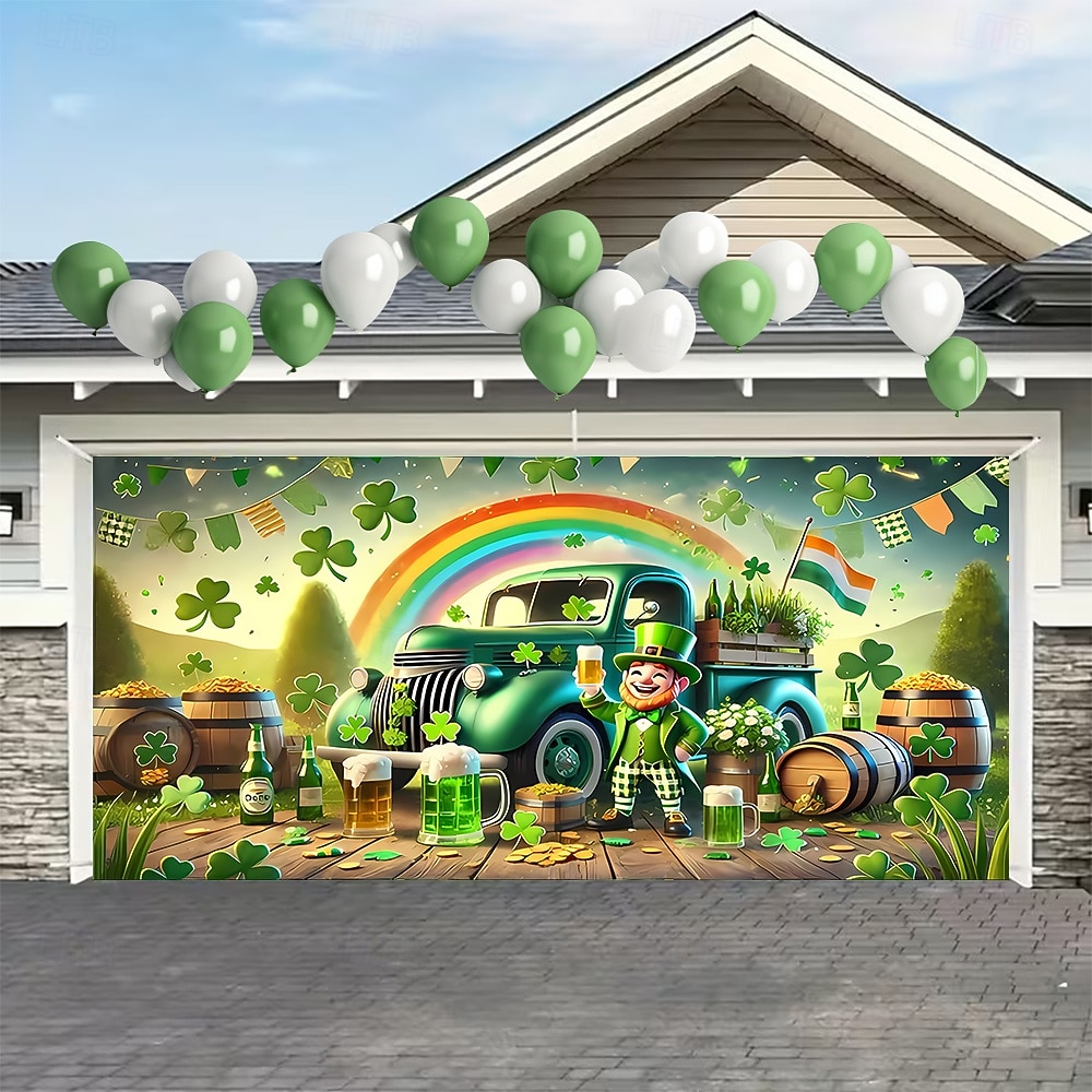 St. Patrick's Day Tapestry Garage Door Cover Large Hanging Backdrop Elf Cute 3D Party Outdoor Holiday Shooting Backgrounds Yard Home Decor 2026 - $49.99 –P1