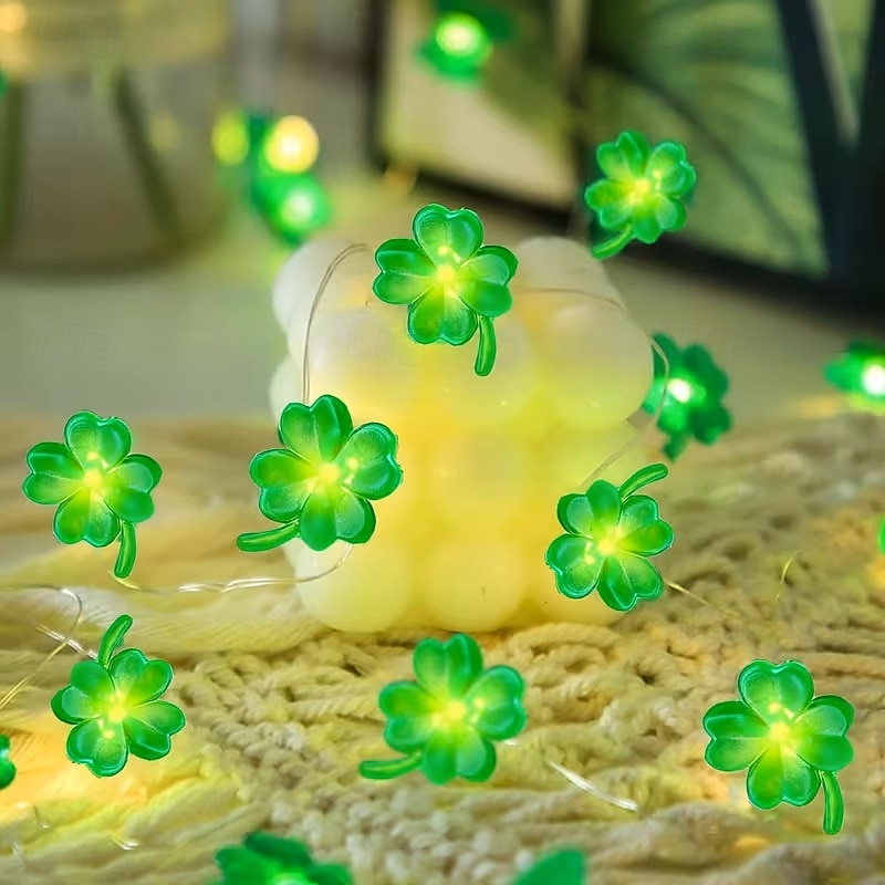 2m 20 ledin nelilehtinen apilaketjuvalosarja, paristokäyttöiset keijuvalot, Pyhän Patrickin päivän valot, vihreä apila juhlaan, makuuhuoneen seinäikkunoihin, pääsiäiseen, Pyhän Patrickin päivän koristeluun, lämmin valo 2026 - $10.99 –P1